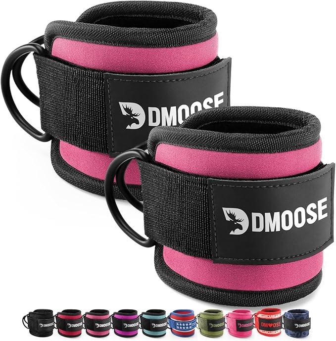 DMoose Fitness Ankle Strap for Cable Machine - One Size Fit with Premium Padding Cuffs, Ankle Bands for Working Out, Booty Workouts, Leg Extension, Hip Abductors, Kickbacks & Lower Body Exercises