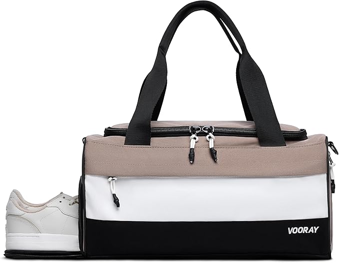 Vooray 23L Boost Duffel Bag – Small Travel & Sports Gym Bag for Women and Men with Shoe Pocket, Weekender for Overnight Football, Travel, Hospital Stays or Workout - Neutral Color Block