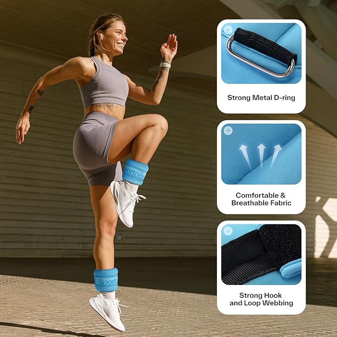 Sportneer Ankle Weights 0.5/1/2/3/5 LBS 1 Pair Wrist Leg Arm Weights for Women Men Kids Child with Adjustable Straps, Strength Weighted for Jogging Running Walking Fitness Gym Workout