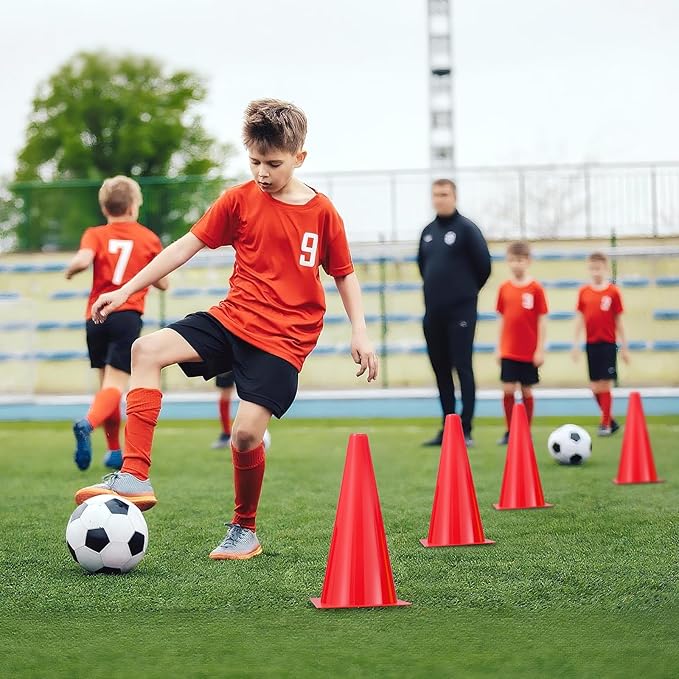 12 Inch Durable Cones,12pcs Versatile Plastic Traffic Cones and Soccer Cones for Sports Training,Agility Drills,Parking Safety,Basketball Training,Football Training.