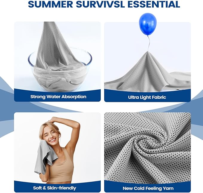 Clothirily Cooling Towels (40"x12"), Breathable Cooling Towels for Neck and Face, Men & Women Workout Towel for Hot Weather, Sweat Towel for Gym Yoga, Camping, Fitness, Running, Traveling, 6 Pack