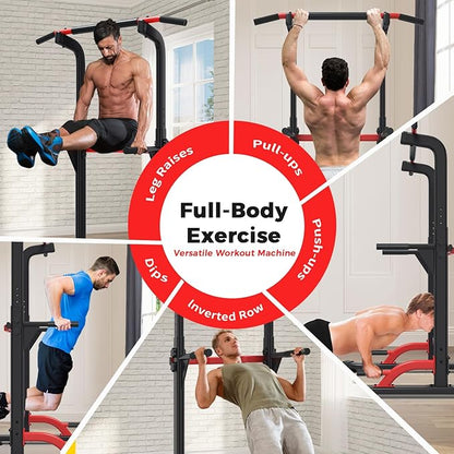 ZENOVA Pull Up Bar Dip Bar Power Tower Workout Dip Station Height Adjustable Free Standing Chin Up Bar for Men Women Teens 300LBS Weight Capacity