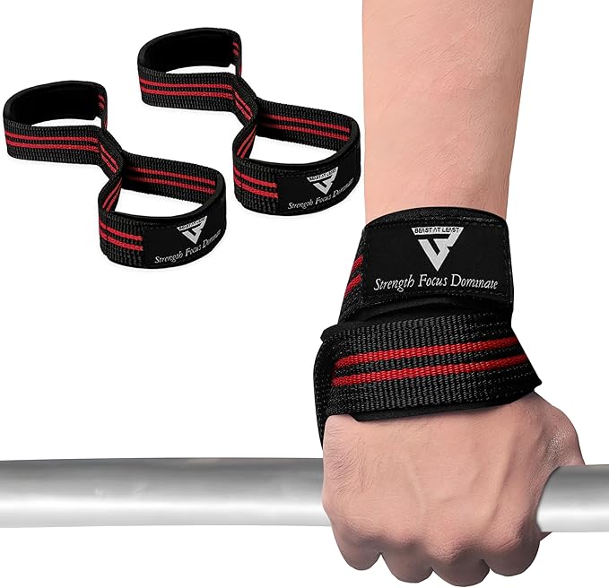 Weight Lifting Straps Figure 8, Anti Slip Strap with cuffs wrist Support for Gym Workout Deadlift Powerlifting Bodybuilding Weightlifting, Fitness Strength Training, Hand Bar Grip for Men
