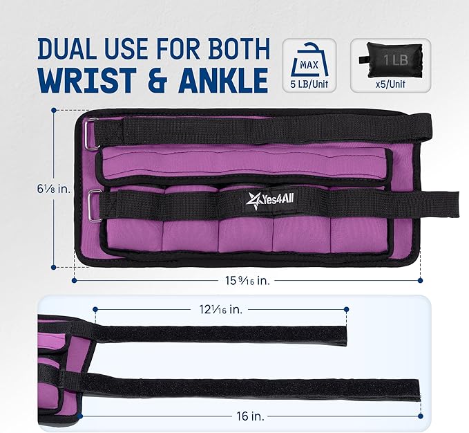 Yes4All Adjustable Wrist & Ankle Weights 3.5/5 LB Pair, Leg Weights for Women & Men, Weighted Arm Bands with Removable Sandbags for Fitness, Pilates, Walking, Strength Training - Versatile Colors