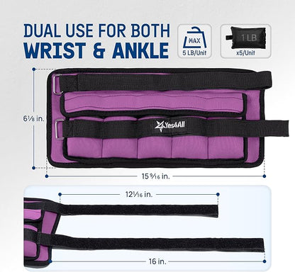 Yes4All Adjustable Wrist & Ankle Weights 3.5/5 LB Pair, Leg Weights for Women & Men, Weighted Arm Bands with Removable Sandbags for Fitness, Pilates, Walking, Strength Training - Versatile Colors