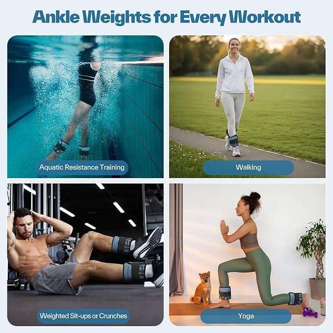 Sportneer Ankle Weights for Men Women Strength Training, 4/10 lbs Pair Leg Weights Set Comfortable and Soft Perfect for Dancing Running Walking Fitness Workout