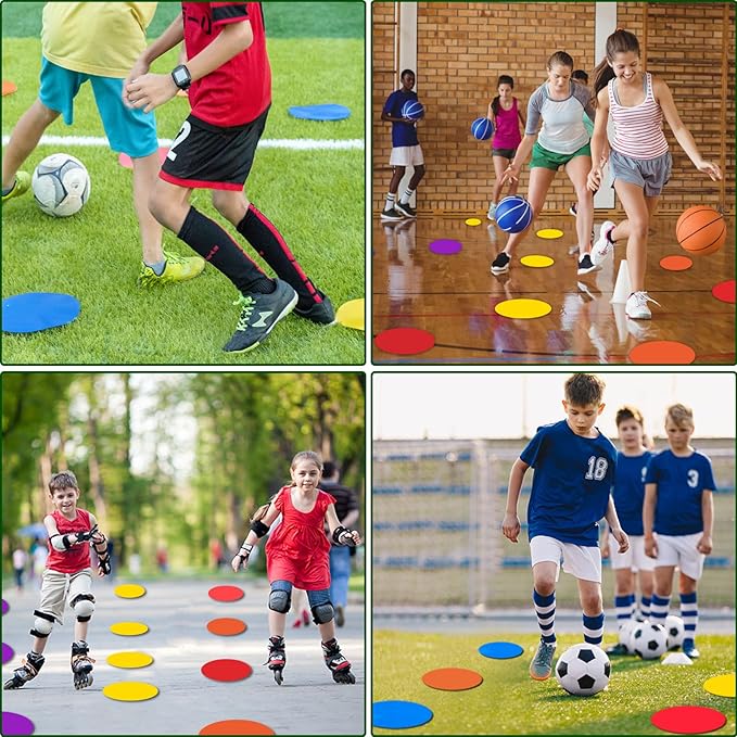 4 inch/9 Inch Colored Poly Spot Marker 12 Pcs, Non-Slip Rubber Agility Markers Flat Field Cones Floor Dots for Football, Basketball Training Markers, Dance Practice and Drills with Flat Cones Points