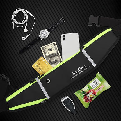 Fanny Packs, Running Belt Pack, Waist Pack Bag for Men and Women, Lightweight Runners Water Bottle Belt Bag, Phone Holder Money Belt for Traveling Hiking Cycling Walking (1186, Black Green)