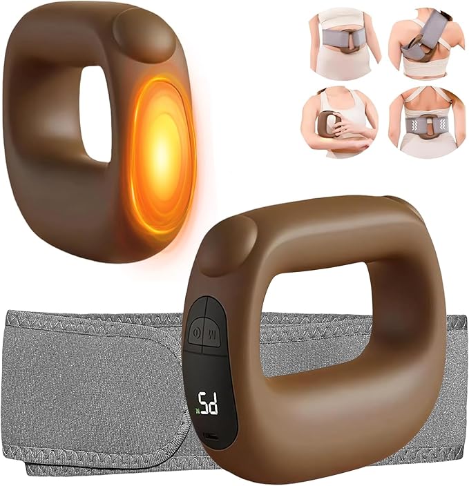 Deep Tissue Percussion Muscle Massage Gun: with Heat, Adjustable Intensity and Speed, Super Quiet, USB-C Rechargeable, Portable, Pain Relief for Athletes and Everyone, Ideal Gift（Brown）
