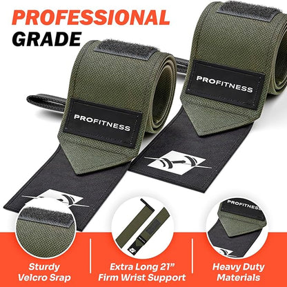 ProFitness Wrist Wraps for Weightlifting with Premium Lifting Straps - Weight Lifting Wrist Wraps and Gym Straps Ideal for Men & Women Workout & Training - Workout Straps with Wrist Support