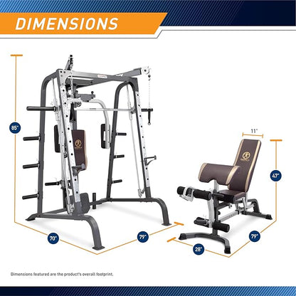Marcy Smith Cage Workout Machine Full Body StrengthTraining Home Gym Equipment System with Leg Developer, Press Bar, PEC Deck, and Squat Rack