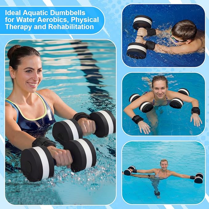Water Aerobics Set, 4 Piece Pool Exercise Kit (2 Aqua Dumbbells + 2 Ankle/wrist Weights), EVA Foam, Low-impact Workout