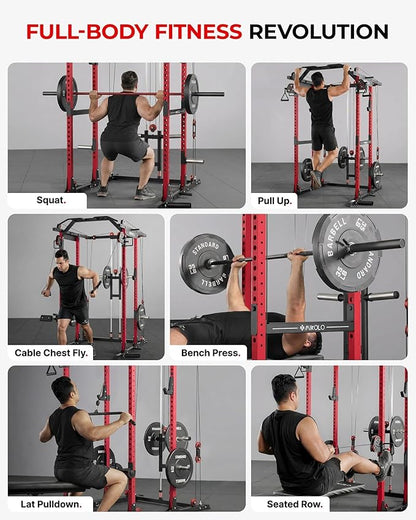 Mikolo K6 2.0 Power Cage, Power Rack with Cable Crossover System, 2000LBS Squat Rack with LAT Pull Down System, Functional Trainer with Aluminum Pulley System for Home Gym