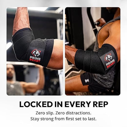 Elbow Wraps for Weightlifting - 40” 45” 50” Compression Strap & Sleeve Design for Bench Press and Fitness Training (1 Pair, Large)