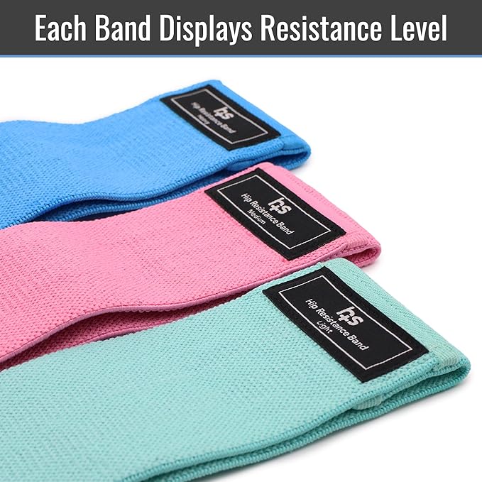 Healthsmart Fabric Resistance Bands, Targets Abs, Glutes, Quads, Calves, Hamstrings, 3 Bands with Variable Resistance Levels, Minimum 15lbs and Maxes at 70lbs, Travel Case & Exercises Included