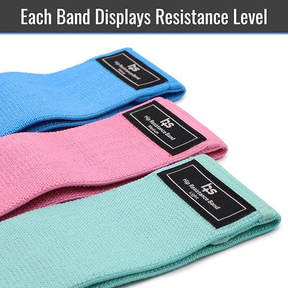 Healthsmart Fabric Resistance Bands, Targets Abs, Glutes, Quads, Calves, Hamstrings, 3 Bands with Variable Resistance Levels, Minimum 15lbs and Maxes at 70lbs, Travel Case & Exercises Included