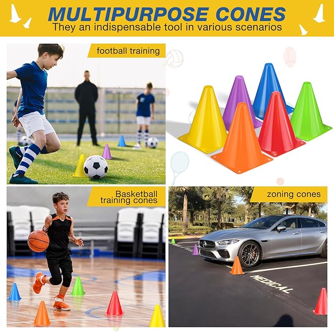 36pcs Cones 7 Inch Soccer Cones and Plastic Traffic Cones, Durable Cones for Sports Training, Ideal for Soccer, Basketball, Football, Skating, and Agility Drills Practice