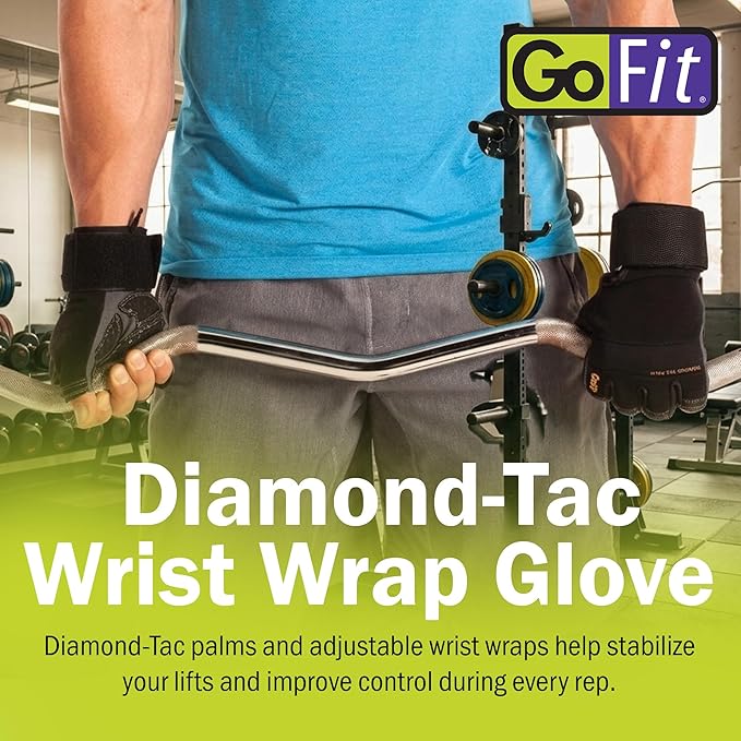 GoFit Diamond Tac Wrist Wrap Workout Gloves for Weightlifting Training Fitness Gym Gloves with Padded Wrist Support Flexible Neoprene Knuckle Panel Reinforced Grip Palm Pull Tab Fingers with CD