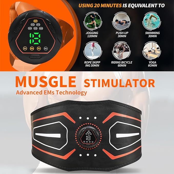 Fitness Belt,Model KLT-07,ABS Stimulator,Ab Machine,Abdominal Toning Belt,Fitness Training Ab Trainer Equipment for Home,Fitness Strength Training Workout Equipment for Men and Women Orange red