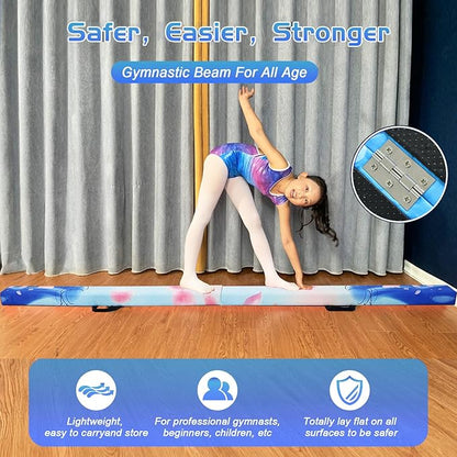8FT Folding Balance Beam -Gymnastics Floor Beam -Gymnastics Equipment for Kids,Wood core- Anti-Slip Bottom and Carrying Bag for Home