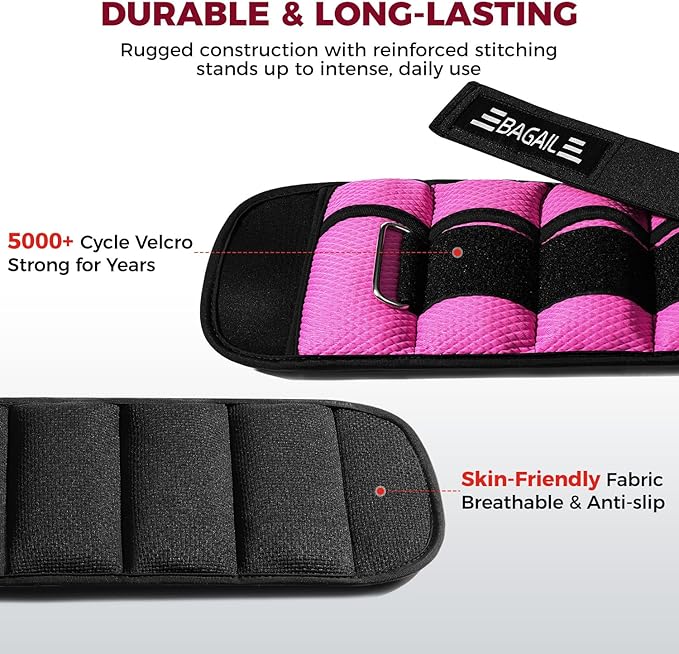 BAGAIL Ankle Wrist Weights for Women & Men, One Pair of 1/2/4/6/8/10 LBS Wearable Leg Arm Weights with Sleek Design & Secure Fit for Walking, Running, Pilates, Home Fitness & Physical Therapy
