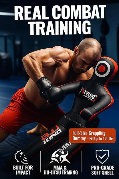 Unfilled Grappling Dummy – Adult Life Size Wrestling & BJJ Training Dummy, MMA Jiu Jitsu Judo Takedown & Throwing Practice, Heavy-Duty Triple-Stitched Canvas Submission Dummy