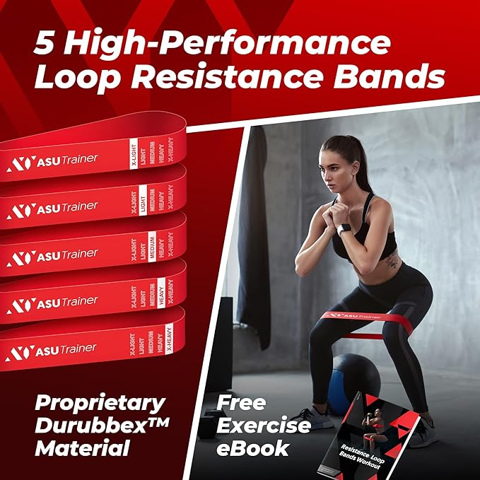 Loop Resistance Bands, 5 Exercise Bands, 5–40 lb, Boosting Workout Equipment Made of Durubbex, Resistance Bands for Working Out, Inner Thigh Exercise Equipment, Fitness & Workout Bands