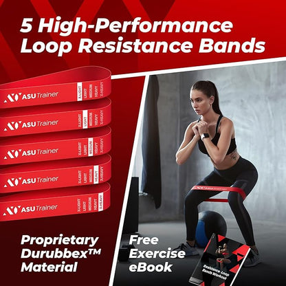 Loop Resistance Bands, 5 Exercise Bands, 5–40 lb, Boosting Workout Equipment Made of Durubbex, Resistance Bands for Working Out, Inner Thigh Exercise Equipment, Fitness & Workout Bands