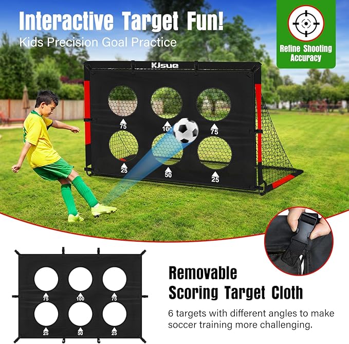 Kids Soccer Goal for Backyard Set - 2 of 6x4 ft Soccer Goals Training Equipment, Soccer Net for Kids Age 3-5 6-8 8-10 10-12, Ball, Targets for Toddler Kid Youth Soccer Games Sports Outdoor Play
