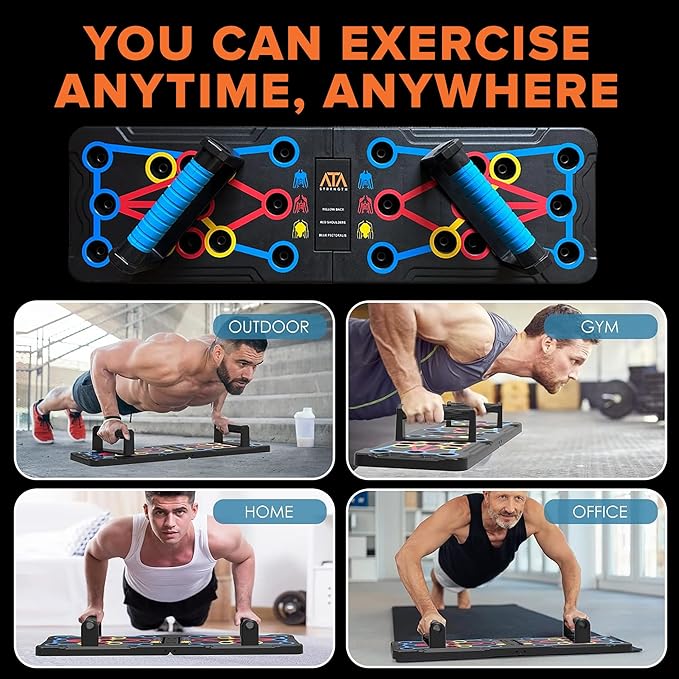 ATA-Strength Heavy-Duty 15-in-1 Foldable Push Up Board gym gift for men and women with Adjustable Grip Strengthener, skipping Rope, and 3 Resistance Bands Comprehensive Home Workout System for Targeted Muscle Training and Enhanced Grip Strength