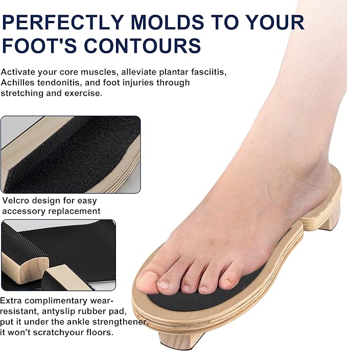 Ankle Foot Strengthener Trainer for Sprained Ankle, Ankle Balance Board for Stability Exercises, Severe Ankle Injury Rehab Physical Therapy, Anti-Slip Wood Wobble Board