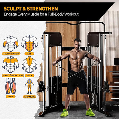 Functional Trainer Cable Machine Home Gym Exercise Equipment - Adjustable Pulley System: Ultimate Workout Equipment for Full-Body Strength, Flexibility & Balance - Dual Weight Stacks Fitness Training