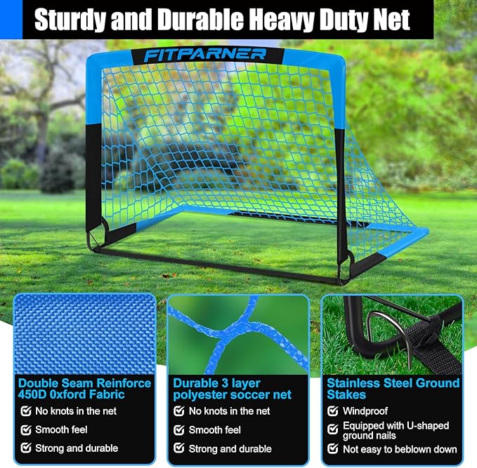 Kids Soccer Goals for Backyard Set - 2 Pack of Portable Pop Up Soccer Nets with Ball,Cones,Complete Training Equipment Kit for Toddler,Youth,Kids Age 3-14,Outdoor Sports Game
