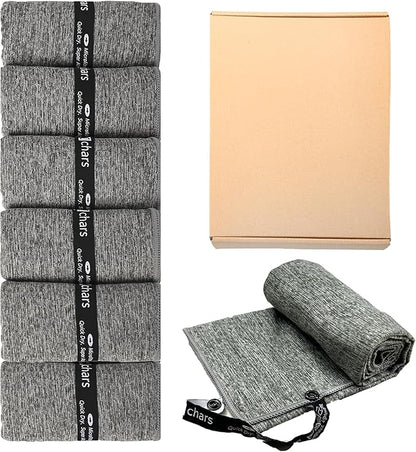 Microfiber Gym Towels - Quick Dry, Highly Absorbing, Silver ION Odor-Free Absorbent Fiber, for Men & Women - for Hot Yoga, Tennis, Running, Workout, Camping, Set of 6 Charcoal Gray (Speckled Gray)