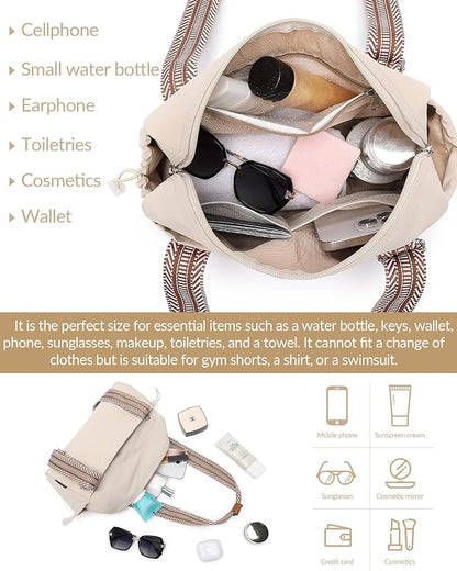Small Gym Bag for Women Mini Duffle Bag with Guitar Strap, Lightweight Waterproof Cute Tote with Wet Compartment for Girls Workout Sport Travel, Beige