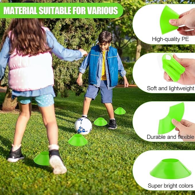 15pcs Soccer Cones for Sports Training, Mini Football Cones Flexible Agility Sports Cones Training Cones for Football Basketball Running Drills Sports Games Field Cone Markers Kids Practice (Green)
