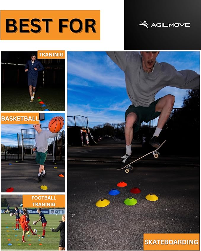 Flexible Soccer Cones (Set of 60/50/40/25) with Mesh Bag & Strap, Sports Cones for Soccer, Basketball, Football Training Equipment, Agility Soccer Cones for Drills Training