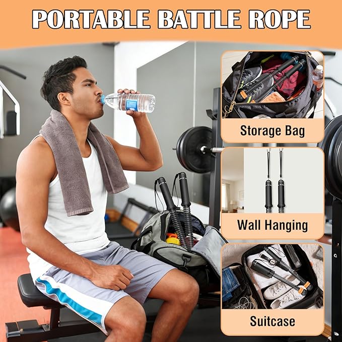 2PCS Ropeless Battle Ropes with Adjustable Weighted Ring-Battle, Cordless Battle Rope for Home Gym, HIIT Workout, Low-Impact Cardio, Strength Training, Portable Fitness Equipment for Women & Men