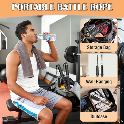 2PCS Ropeless Battle Ropes with Adjustable Weighted Ring-Battle, Cordless Battle Rope for Home Gym, HIIT Workout, Low-Impact Cardio, Strength Training, Portable Fitness Equipment for Women & Men