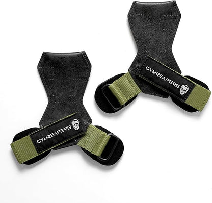 Gymreapers Weight Lifting Grips (Pair) for Heavy Powerlifting, Deadlifts, Rows, Pull Ups, with Neoprene Padded Wrist Wraps Support and Strong Rubber Gloves or Straps for Bodybuilding