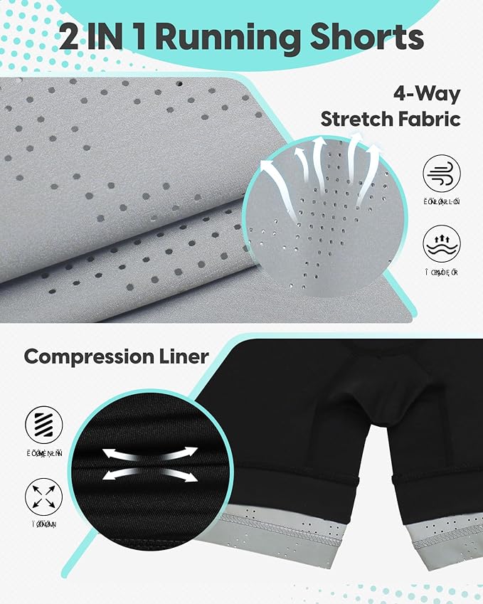 maamgic Mens Running Shorts with Compression Liner 5" Quick Dry Workout Shorts Anti-Chafe Gym Shorts 2 in 1 Athletic Shorts