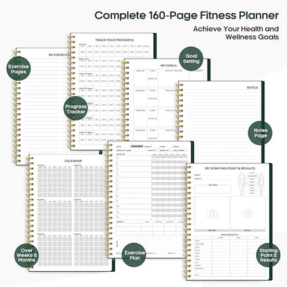 Fitness Workout Journal for Women & Men, A5(5.5" x 8.2") Workout Log Book Planner for Tracking, Progress, and Achieving Your Wellness Goals-Dark Green