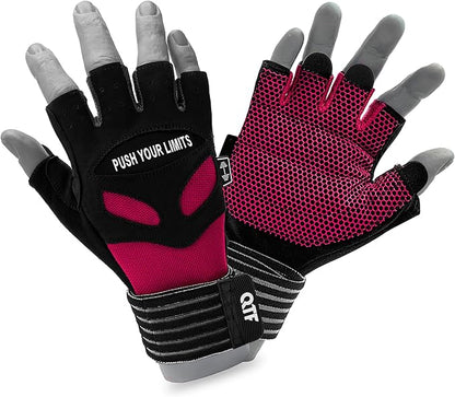 QTF Weight Lifting Gym Workout Gloves with Long Wrist Strap, Fingerless Gym Gloves for Men & Women, Full Palm Protection, for Weightlifting, Training, Fitness, Hanging