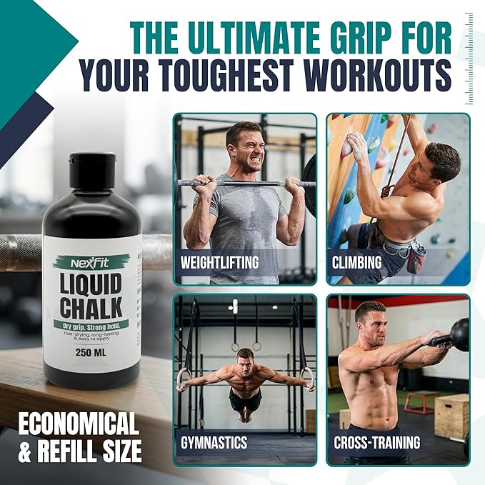 Liquid Chalk for Gym – Gym Chalk Liquid with Stronger Grip, Zero Slip, Dries in Seconds – Mess-Free Weightlifting Chalk for Crossfit, Rock Climbing & Gymnastics – Multiple
