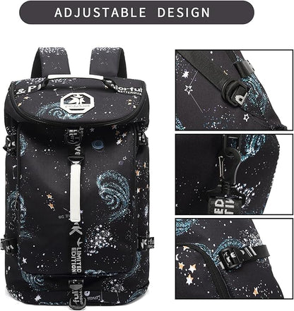 Floral gym duffel bag backpack, fashion wrestling bag,with shoe compartment, 4 kinds of back method waterproof travel sports walking laptop Lightweight（A-Starry Sky）