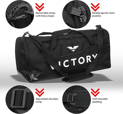 Large Breathable Duffle Bag for MMA Gear, Boxing Gear, Gym or other Sports (Black)
