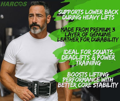 Harcos USPA/IPL Competition Approved 8mm Leather Weightlifting Belt for Men and Women - Heavy Duty Gym Belt for Lifting, Squats, Deadlifts, Powerlifting, Back Support IPF for Fitness Workout