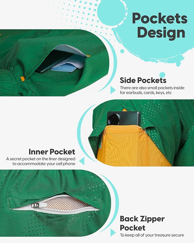 maamgic Mens Running Shorts with Compression Liner 5" Quick Dry Workout Shorts Anti-Chafe Gym Shorts 2 in 1 Athletic Shorts