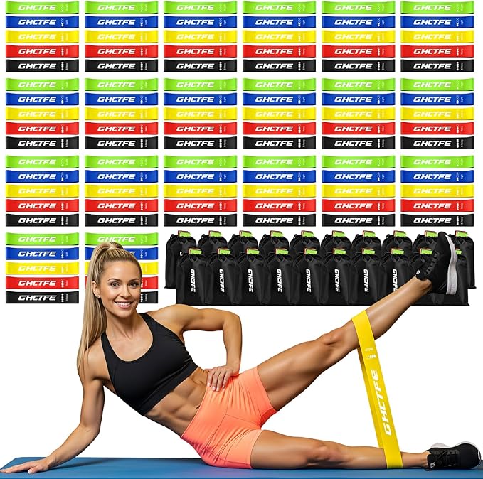 100PCS Resistance Bands Bulk Set for Group Fitness, Schools & Gyms – 20 Sets of 5-Level Natural Latex Loop Exercise Bands for Yoga, Pilates, Recovery & Team Gift Wellness Programs