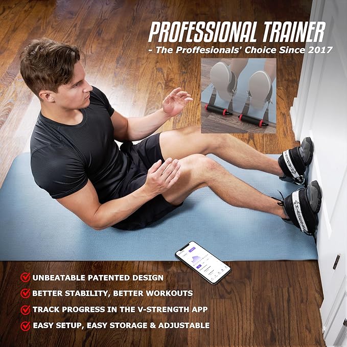 Vikingstrength VOL 2 Nordic Hamstring Curl with Extra Long Straps - Super Stability, Nordic Curl Home Equipment, glute, Hamstring, Speed and Exercise Handles, Ankle Straps and V-Strength Workout App
